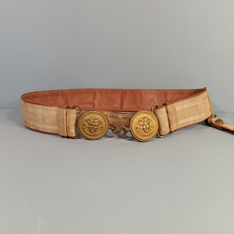 CEINTURON D'UNIFORME D'OFFICIER TENUE 1931 BLANCHE TROUPES COLONIALES BOUCLES DOREES AVEC TETES DE GORGONE 1922-1931